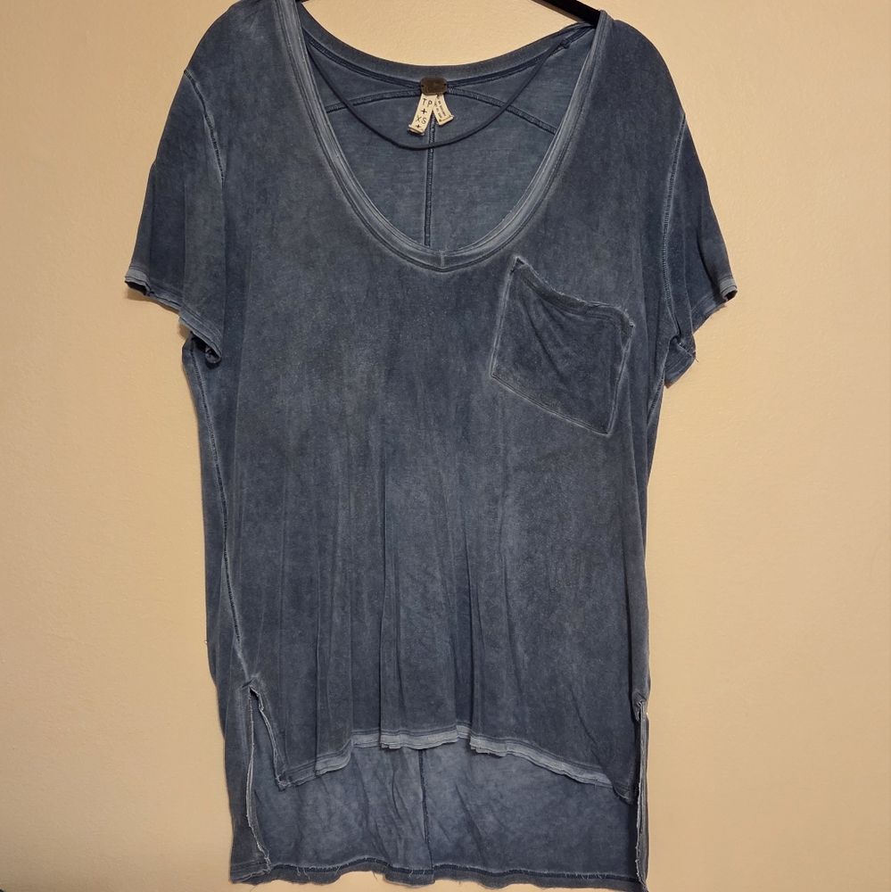 Free People Distressed Short Sleeve Shirt